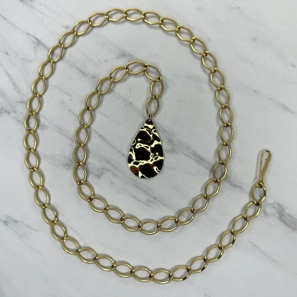 Gold Tone Chain Link Belt Teardrop Charm Festival Y2K Extra Small/Small (XS/S) ✨